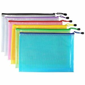 6 Pack Mesh Zipper Pouch Document Bag Waterproof Zip File Folders for School