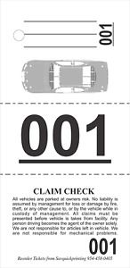 Valet Parking Tickets (1000) - Vehicle Claim Tags with Car Diagram - Valet Stubs