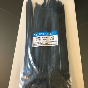8 inch (200MM) 100PCS Nylon Wire Zip Ties Cable Ties UV Black Self-locking Wraps