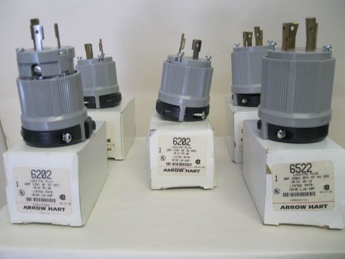 Mixed Lot of 5: Arrow Hart Locking Plugs 6202 20A, 6422 20A, &amp; 6522 30A