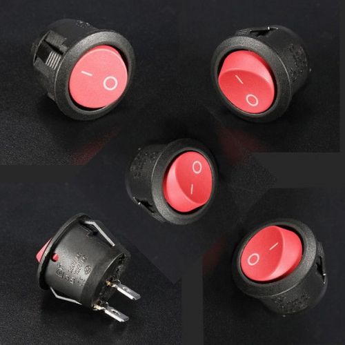 5pcs mini round black 2 pin spst on-off rocker switch button red rated current for sale
