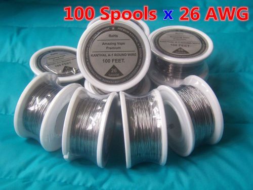 100 spools x 100 feet kanthal wire 26 gauge awg (0.40mm) a1 round resistance ! for sale