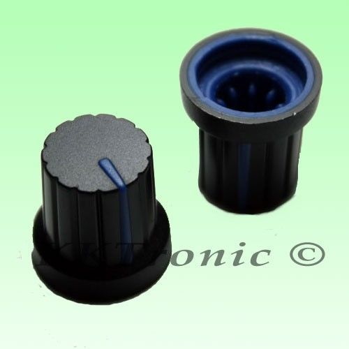 2 x Knob Black with Dark Blue Mark for Potentiometer Pot 6mm Shaft Size