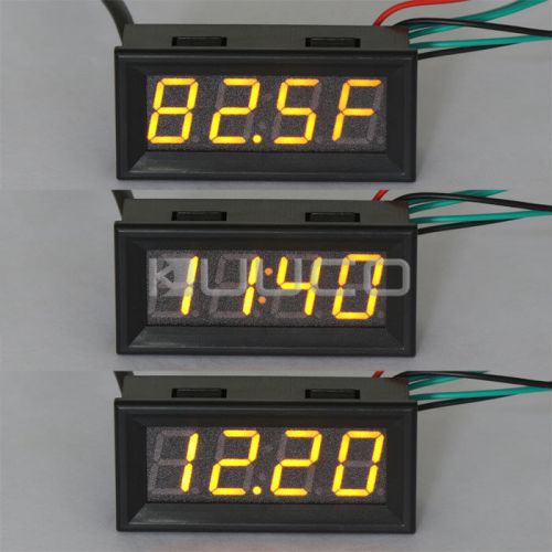 0.56&#034;Digital Auto Yellow LED Time-67-257°F Temperature Voltage Measurement Meter