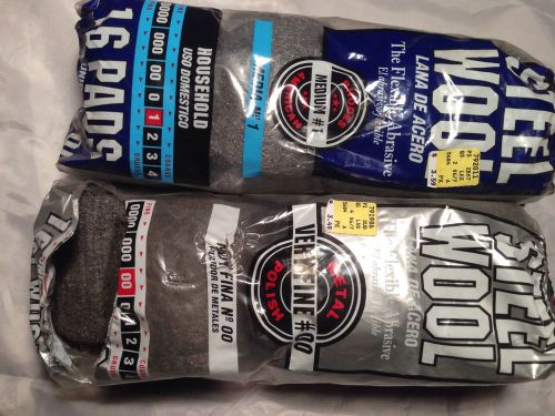 Lot of 2 bags Rhodes #1 and #00 FINE Steel Wool Pads - Opened