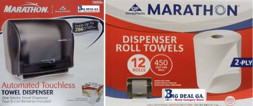 Marathon georgia pacific automated touch less paper towel dispenser + 12 rolls for sale