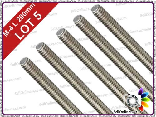 Lot of 5 - a2 stainless steel threaded bar rod studding length - 200mm for sale