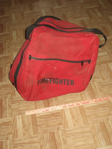 VINTAGE FIREFIGHTER GEAR HAND BAG LARGE  DUFFEL RED ZIP UP RESCUE SUPPLY