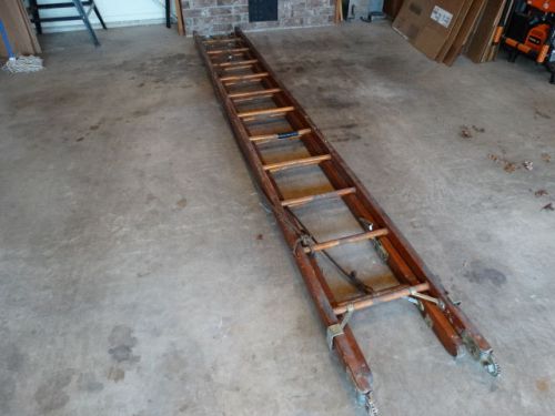 ANTIQUE 1966 BELL TELEPHONE COMPANY WOODEN ROLLING 24&#039; FOOT LADDER