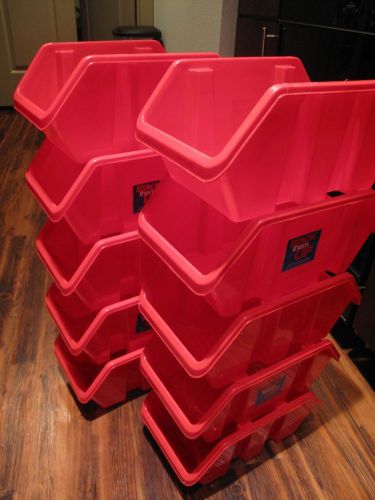 10-PACK! RED STORAGE BINS Double Sided Plastic Stackable Stacking Drawers Shelf