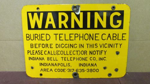Vintage Porcelain Steel &#034;WARNING&#034; Phone Lines Sign Indiana Bell Telephone Indy