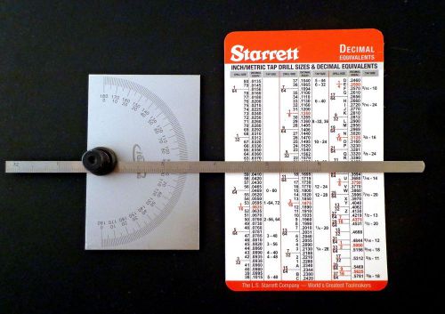 Lot protractor / depth gauge with 4r rule 1/32&#034; graduations w/ starrett card for sale