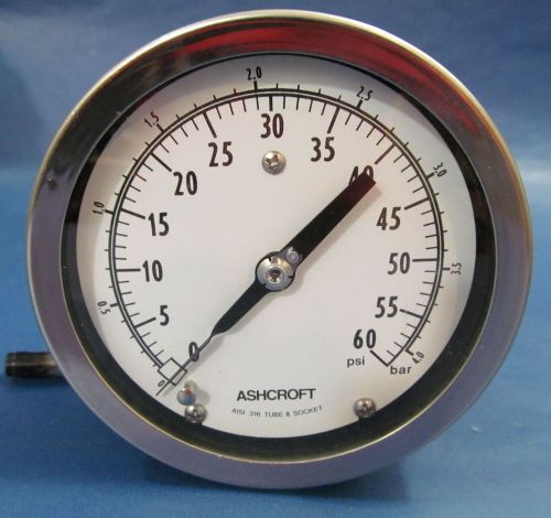 Ashcroft 4.5&#034; Stainless Pressure Gauge Model 45-1009-S-02B-60, 60 PSI, New
