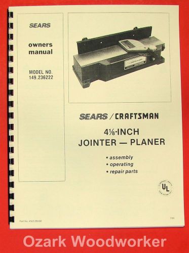 CRAFTSMAN 4 1/8&#034; Jointer 149.236222 Operator &amp; Parts Manual 0184