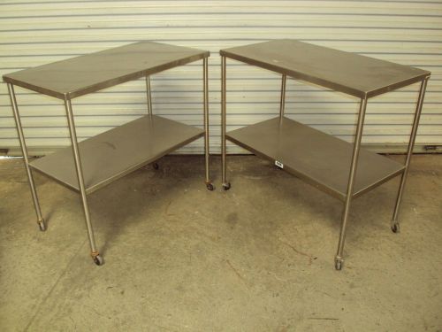 Lot 2 Stainless Steel Utility Back Tables Rolling Surgery Surgical OR Table
