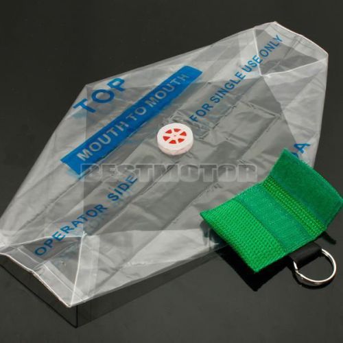 Green keychain bag with cpr mask emergency resuscitator 1- way valve face shield for sale