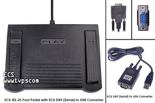 Pre-owned ecs rs-25 rs25 foot pedal w/adapter for pc transcribing for sale