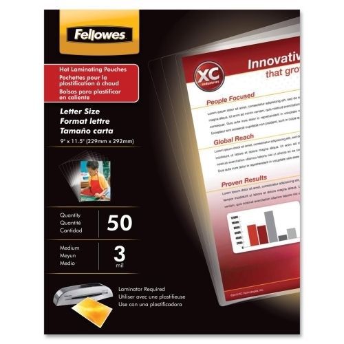 Fellowes 52225 Laminating Pouches Ltr 3Mil 11-1/2inx9in 50/PK Glossy CL