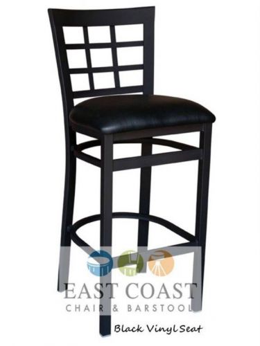 New gladiator window pane metal restaurant bar stool with black vinyl seat for sale
