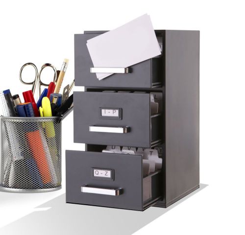 NEW 3-Drawer Mini Filing Cabinet File Business Cards Office Work Gifts Organizer