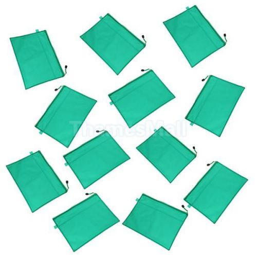 12x Green Plastic Zipper Closure Netty Inner A4 Paper Files Document Bag Holder