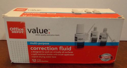 12 Office Depot Value Multi-Purpose Correction Fluid Quick Drying Base .7 oz NEW