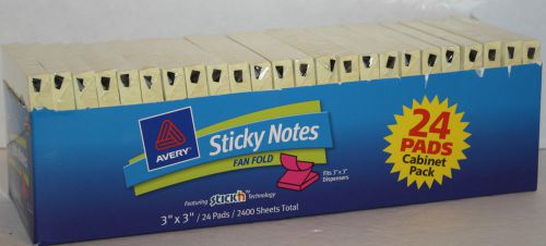 24 Pads- Avery Sticky Notes - Fan Fold - 2400 Sheets - Yellow - Box