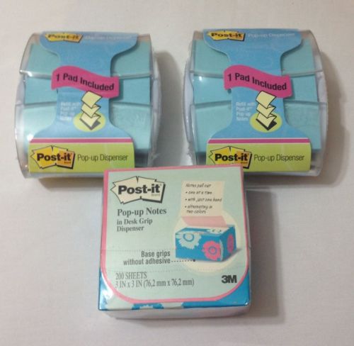 2 Post It Pop Up Note Dispensers 3M Includes Pads &amp; 200 Sheets 3&#034; X 3&#034; NEW