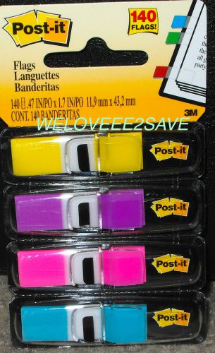 3M POST-IT FLAGS (140 FLAGS), ASSORTED BRIGHT COLORS, *NEW*