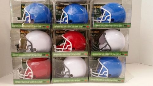 Lot Of 10 Red White Blue ~ Scotch Magic Tape Football Helmet Dispenser With Tape