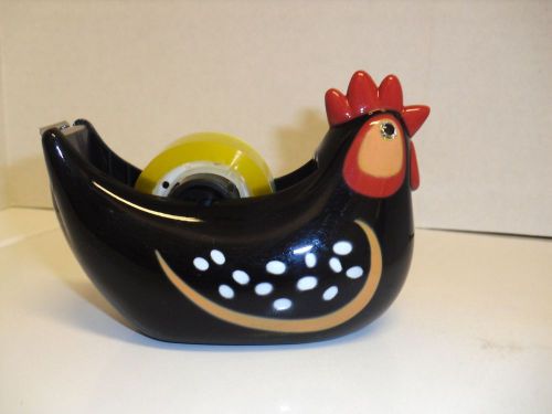 Whimsical Black Rooster Chicken Tape Dispenser Home Office College  Collectible