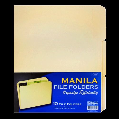 BAZIC 1/3 Cut Letter Size Manila File Folder (10/Pack), Case of 48