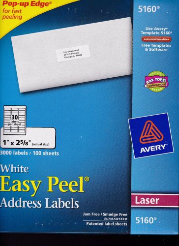 2 Boxes-6,000 Avery 5160 Easy Peel White Laser Address Labels Labels 200 Sheets