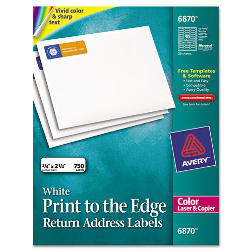 Avery White Laser Labels for Color Printing, 3/4&#034;x2 1/4&#034;, 750 per Pack