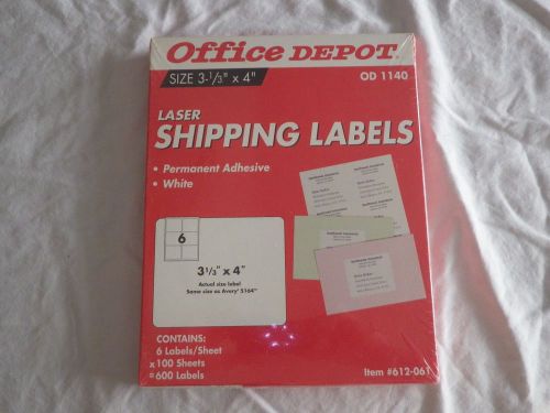 Office depot 612-061 white laser labels shipping 3 1/3x4 100 sheets nip for sale