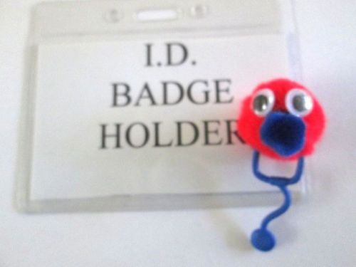 ID VINYL BADGE HOLDER WITH RED FURRY FACE, MEDICAL,NURSE,OFFICE,HOSPITAL,
