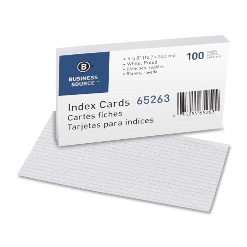 Business Source Ruled Index Card -Ruled -8&#034;x5&#034;- 100/Pk-White - BSN65263