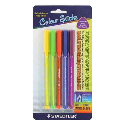 Staedtler Colour Sticks Ballpoint Pens, Medium Point, Assorted, 5/Pack