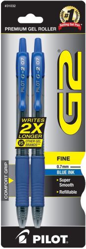 Pilot G2 Retractable Premium Gel Ink Roller Ball Pens, Fine Point, 2-Pack, Blue