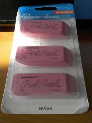 NEW PAPER MATE PINK PEARL ERASERS----PACK OF 3