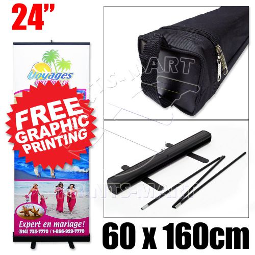 24&#034; Black Roll Up Retractable Pop Up Banner Stand Display FREE Print + Shipping