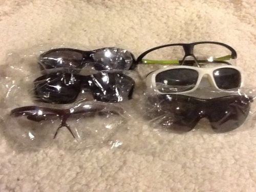 6 NEW PAIR SAFETY GLASSES 99.9% UF SCRATCH RESISTANT ASSORTED SHAPES COLORS
