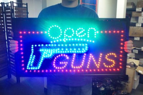 32 x 17&#034; OPEN Guns LED sign Ammo Store firearm gun Shop neon Animation light USA