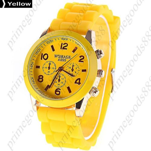 Unisex quartz wrist watch with round case in yellow free shipping for sale