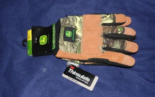 MEN&#039;S LARGE LEATHER AND CAMO JOHN DEERE GLOVES WITH 100 GRAM THINSULATE INSULATE