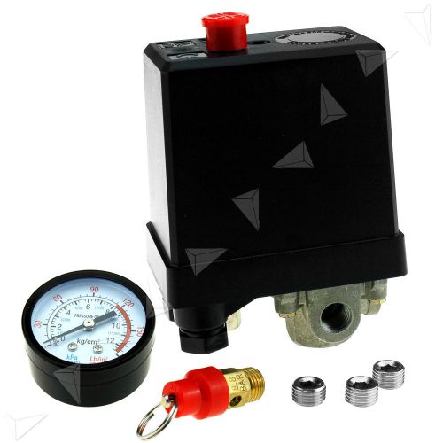 Three phase compressor pressure switch + gauge &amp; safety value &amp; blanking plugs for sale