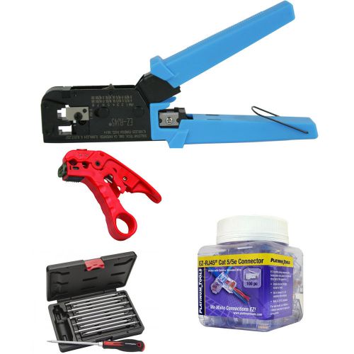 Platinum tools 100004c ez-rj45 crimper, cat5/5e jar connectors, cutter, kit for sale