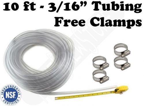 Beverage Tubing 3/16&#034; - 10&#039; Free Screw Clamps, Kegerator, Draft Beer, Homebrew