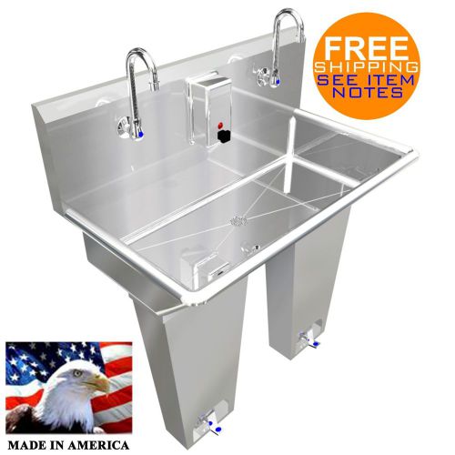 Hand sink 2 person multistation 36&#034; single pedal valve stainless st. made in usa for sale