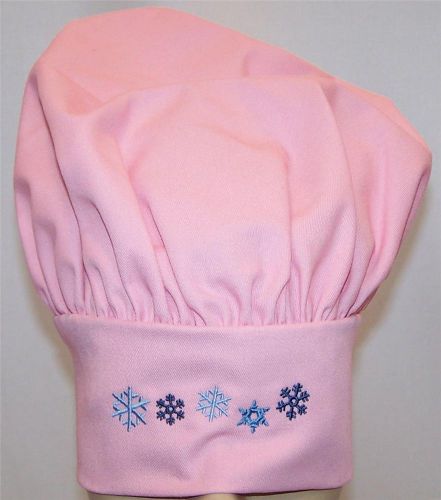 Whimsical Winter Snowflakes Adjustable Pink Child Chef Hat Embroidery Monogram
